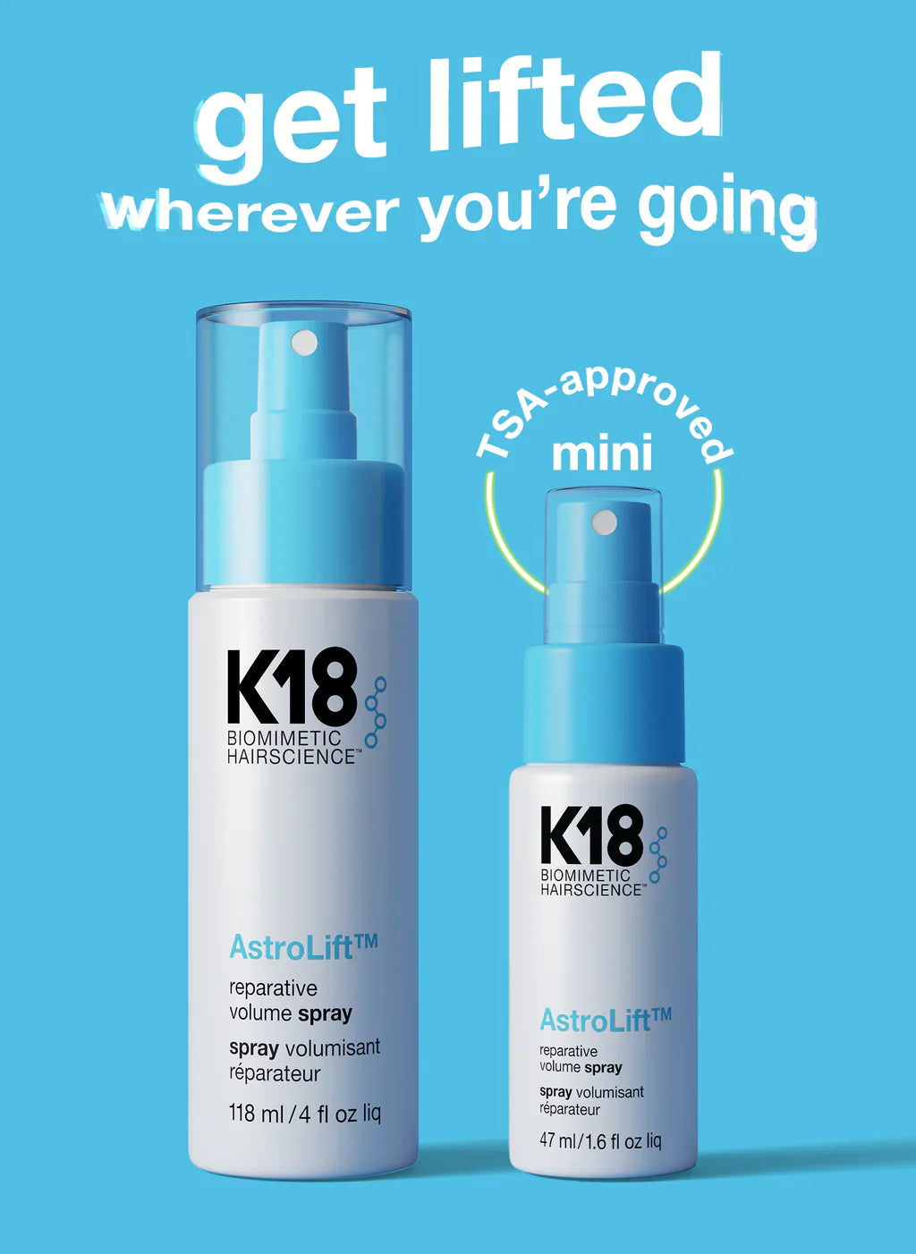 K18 AstroLift Reparative Volume Spray small and large
