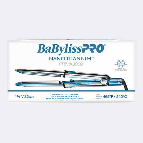 Load image 1 in gallery view. BaBylissPRO Nano Titanium Optima3000 Stainless Steel Flat Iron 1¼” / 32 mm