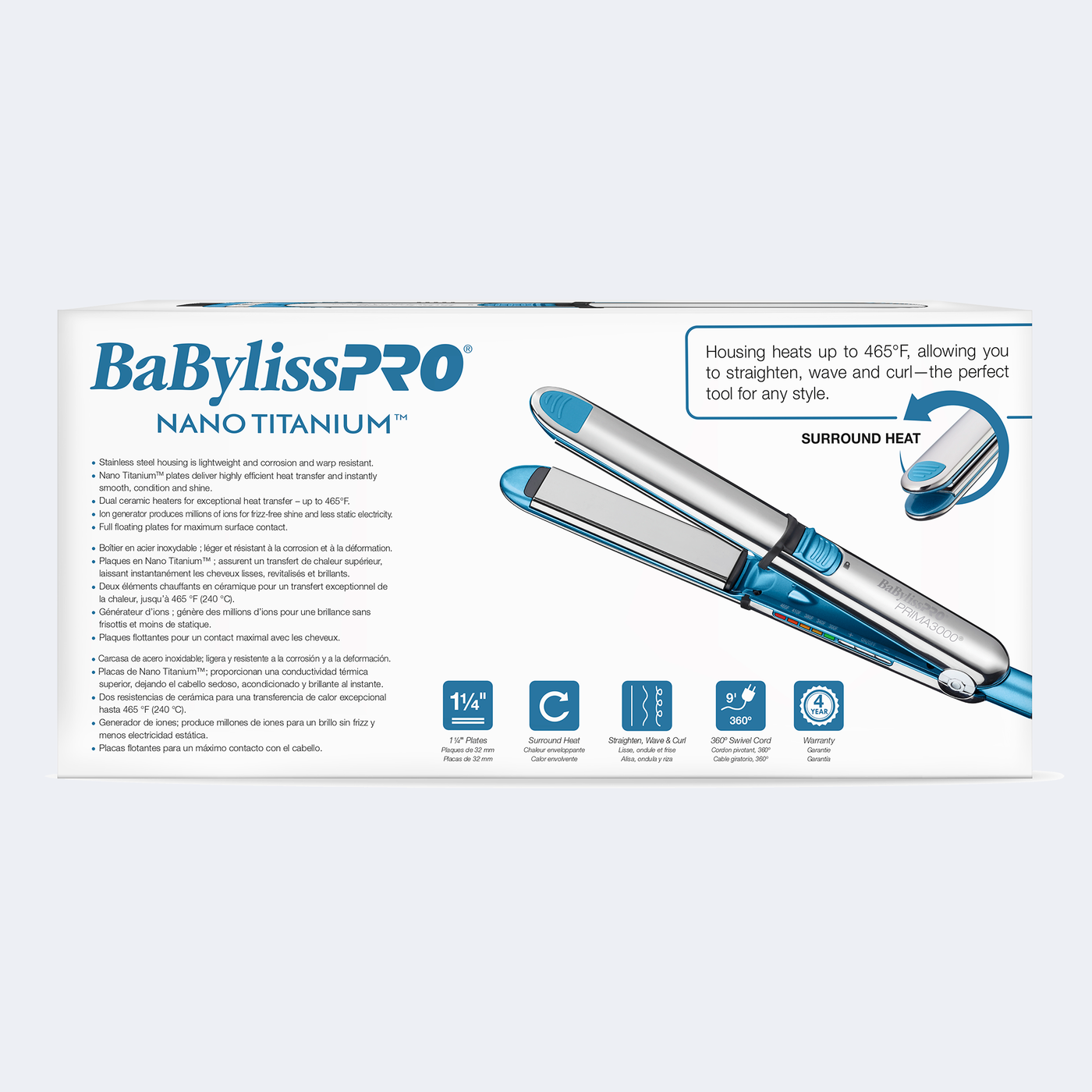 BaBylissPRO Nano Titanium Optima3000 Stainless Steel Flat Iron 1¼” / 32 mm