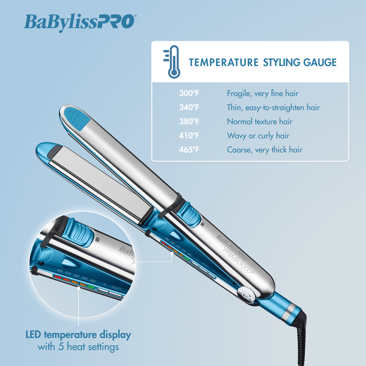 BaBylissPRO Nano Titanium Optima3000 Stainless Steel Flat Iron 1¼” / 32 mm