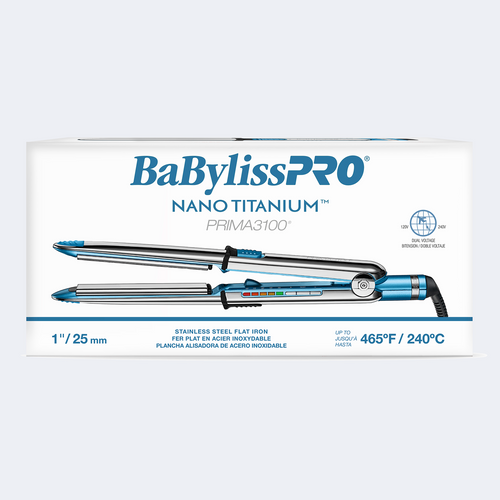 Load image 1 in gallery view. BaBylissPRO Nano Titanium Optima3100 Stainless Steel Flat Iron 1" /25 mm
