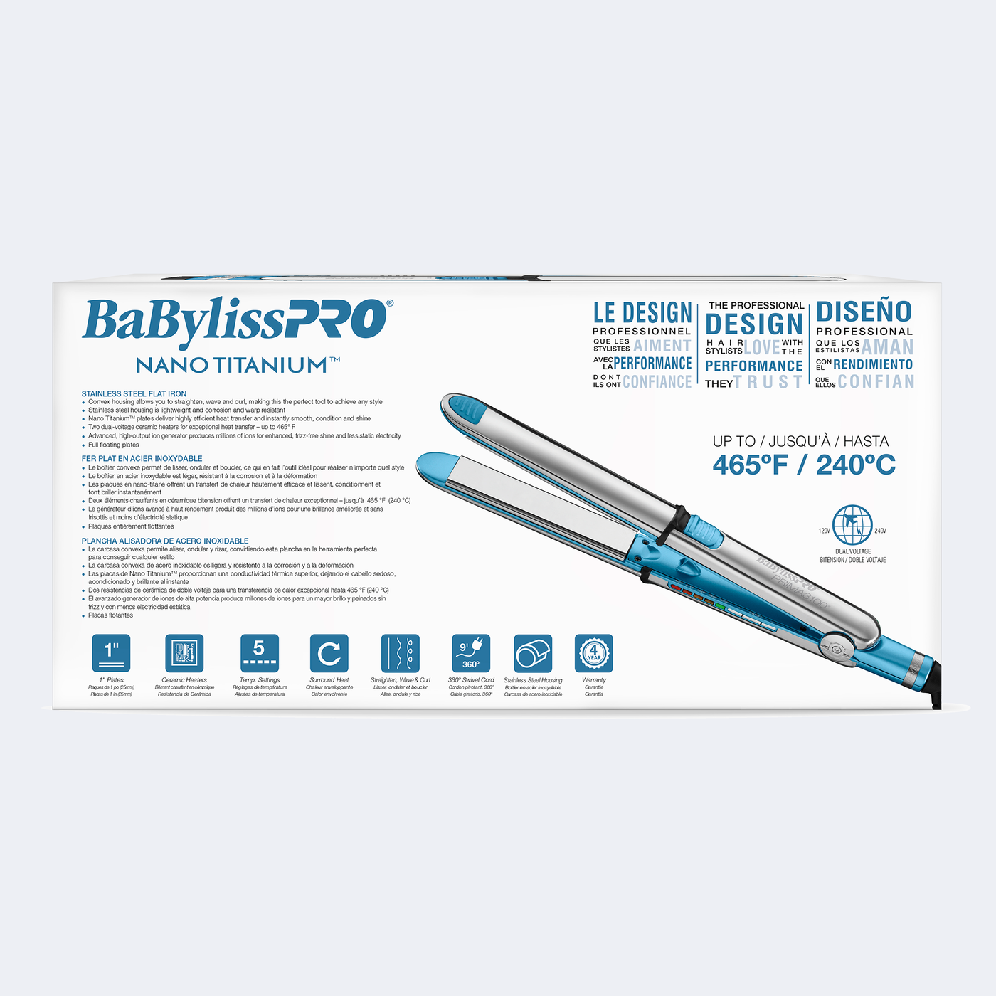 BaBylissPRO Nano Titanium Optima3100 Stainless Steel Flat Iron 1" /25 mm