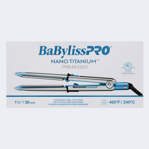 Load image 1 in gallery view. BaBylissPRO Nano Titanium Optima3300 Stainless Steel Flat Iron 1½” / 38 mm