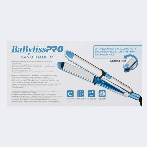 Load image 1 in gallery view. BaBylissPRO Nano Titanium Optima3300 Stainless Steel Flat Iron 1½” / 38 mm