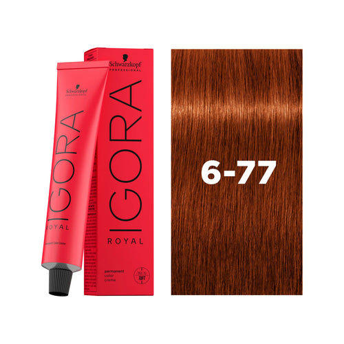 Load image 1 in gallery view. IGORA ROYAL Permanent Hair Color 6-77 Dark Blonde Copper Extra