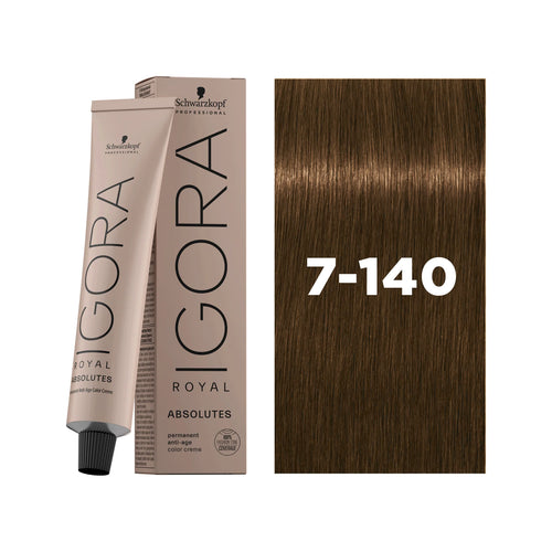Load image 1 in gallery view. IGORA ROYAL ABSOLUTES Permanent Hair Color 7-140 Medium Blonde Cendré Beige Natural