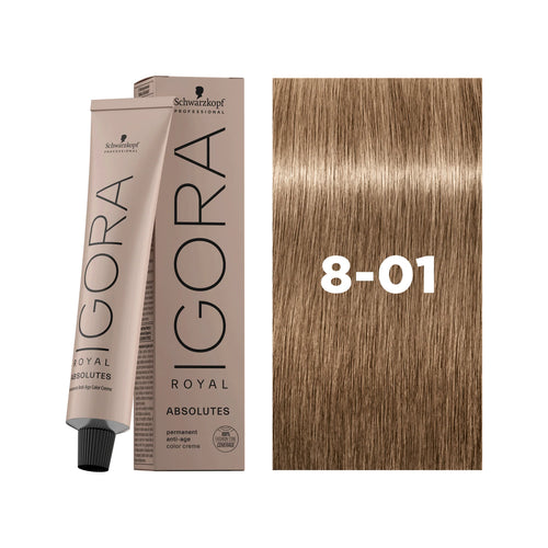 Load image 1 in gallery view. IGORA ROYAL ABSOLUTES Permanent Hair Color 8-01 Light Blonde Natural Cendré