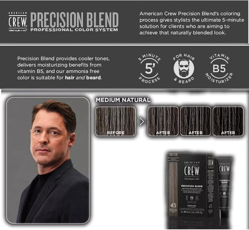 Load image 1 in gallery view. AMERICAN CREW Precision Blend Natural Grey Hair Color 4|5 Medium Natural Before After