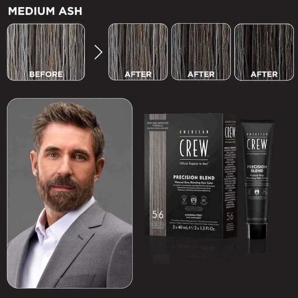 AMERICAN CREW Precision Blend Natural Grey Hair Color 5|6 Medium Ash Before After