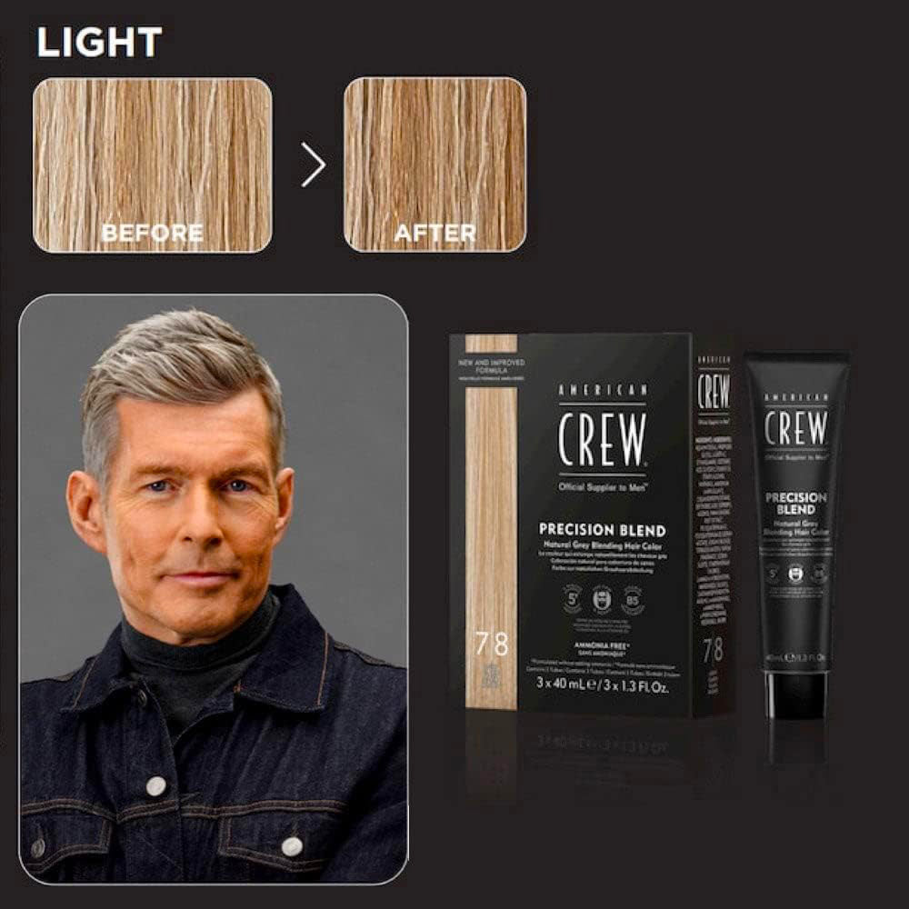 AMERICAN CREW Precision Blend Natural Grey Hair Color 7|8 Light Before After