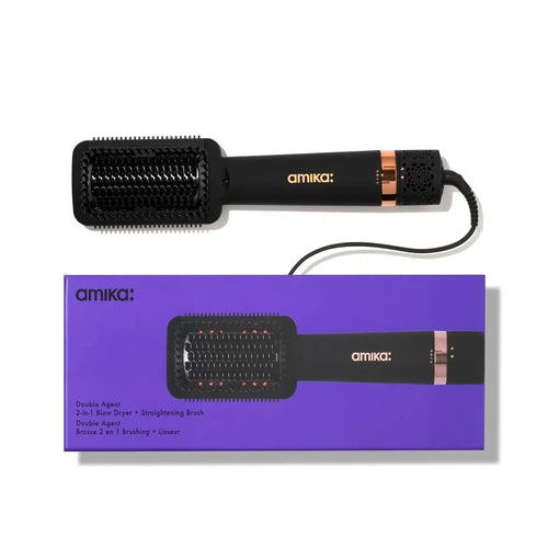 Load image 1 in gallery view. AMIKA Double Agent 2-in-1 Blow Dryer + Straightening Brush  with box