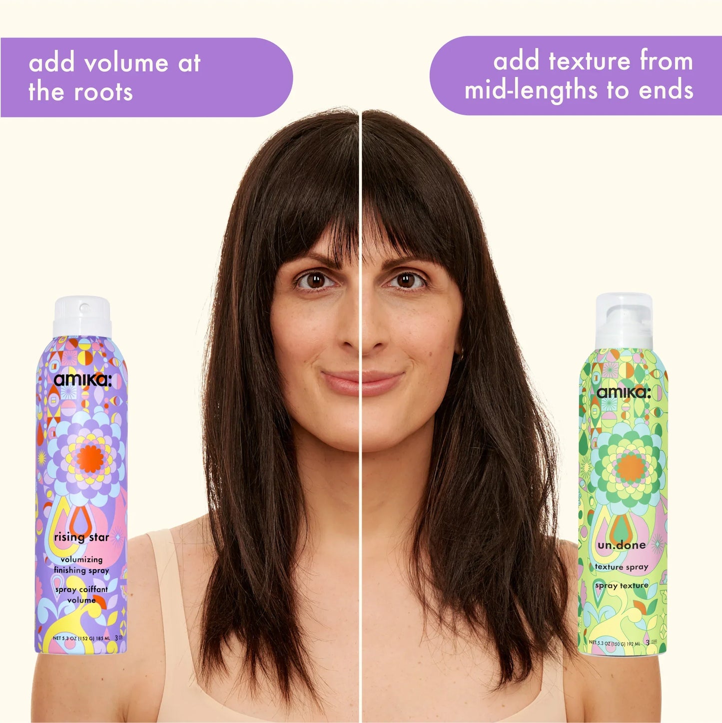 AMIKA Rising Star Volumizing Finishing Spray vs Amika Texture Spray