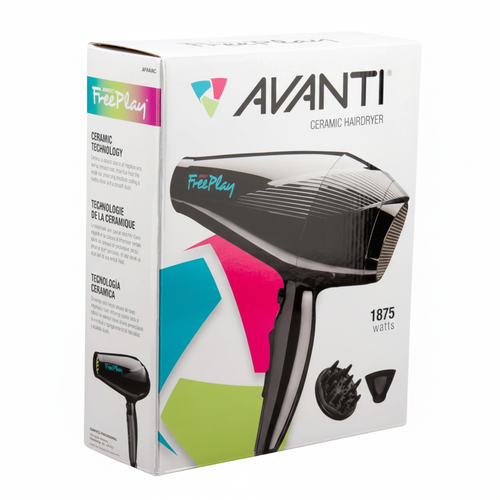 Load image 1 in gallery view. AVANTI FreePlay Ceramic Hairdryer in box