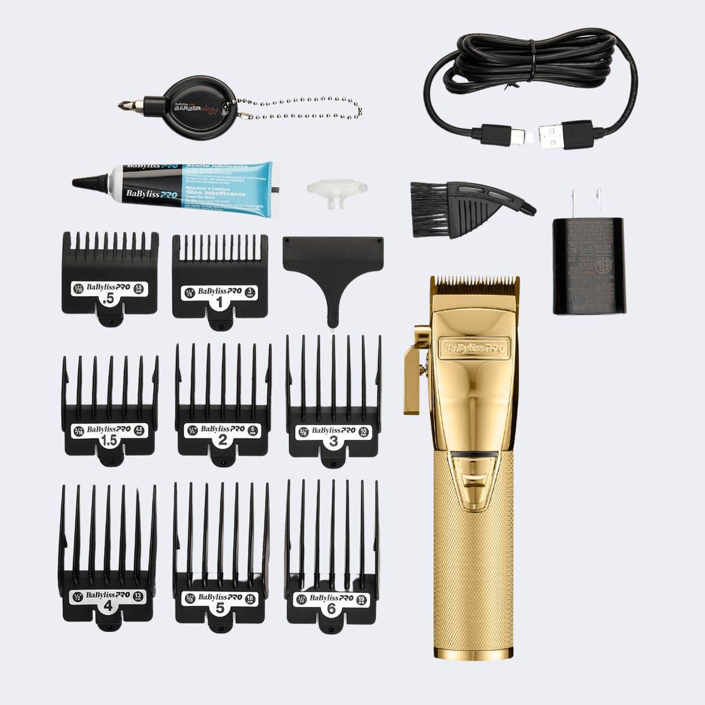 BaBylissPRO GoldFX+ All-Metal Lithium Clipper items included