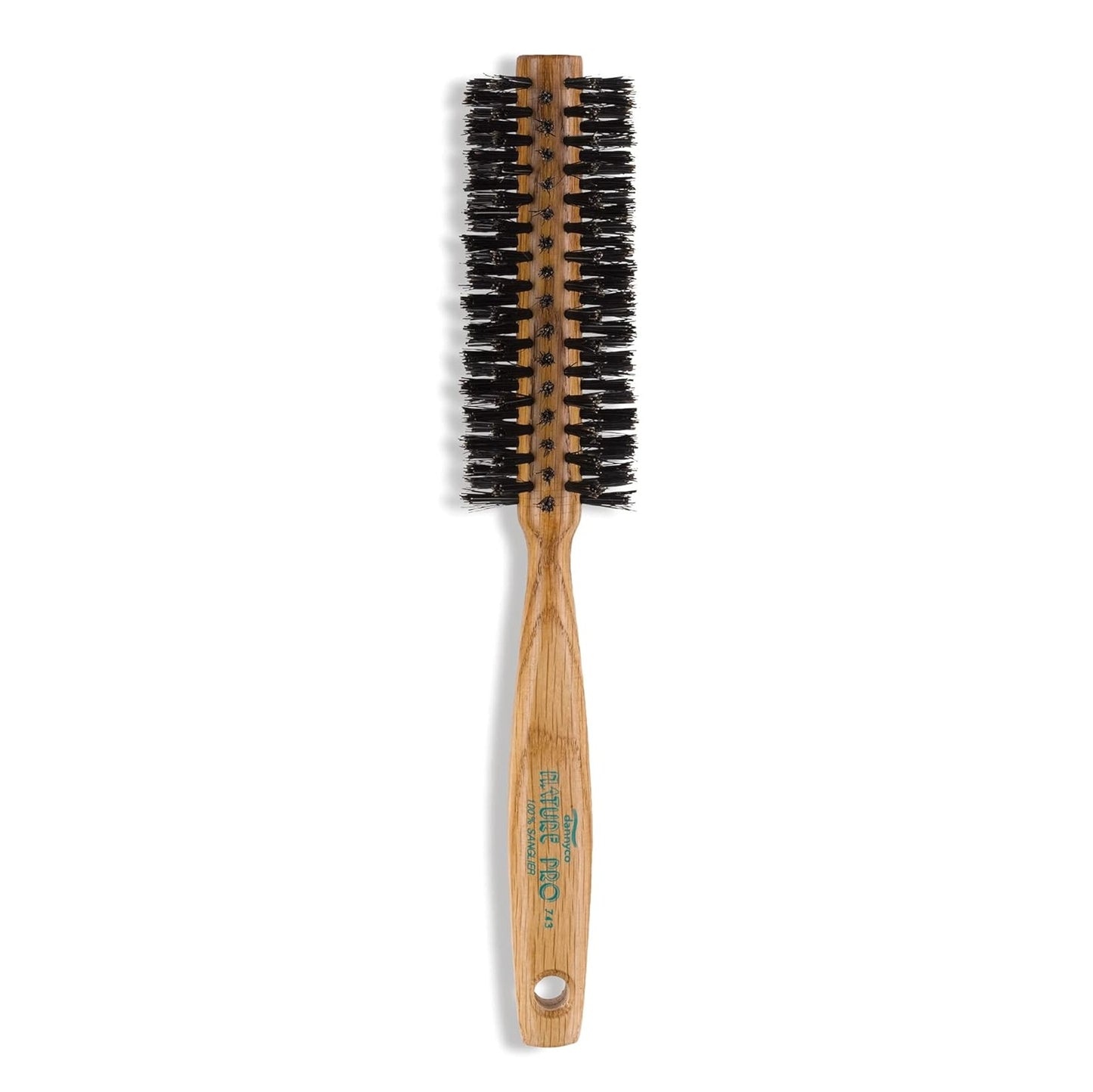 DANNYCO Nature Pro Circular Oak-Wood Brush - Natural Boar Bristles Medium (10-Row)