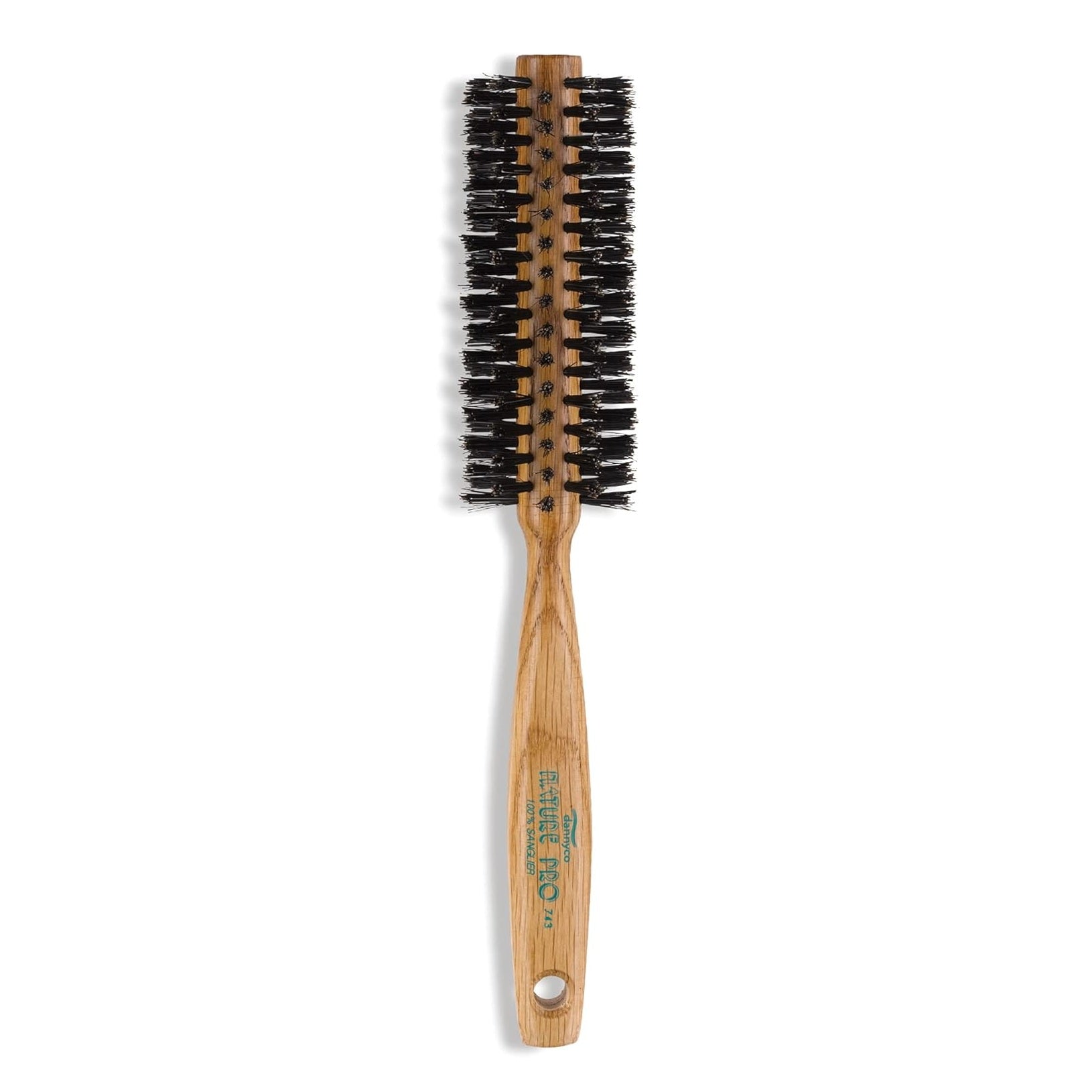 DANNYCO Nature Pro Circular Oak-Wood Brush - Natural Boar Bristles Medium (10-Row)