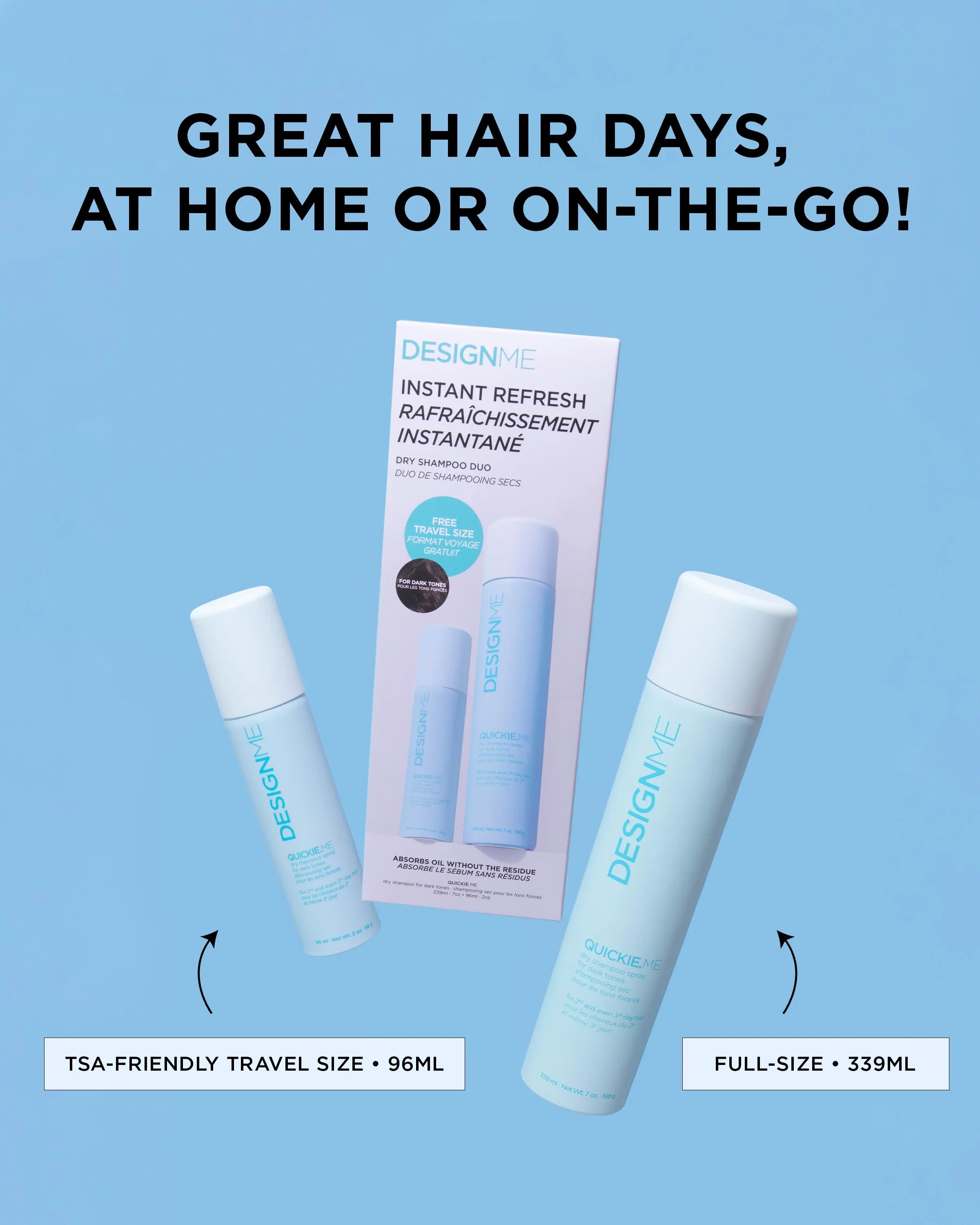 DESIGN.ME Instant Refresh Dry Shampoo Duo Dark Tones benefits