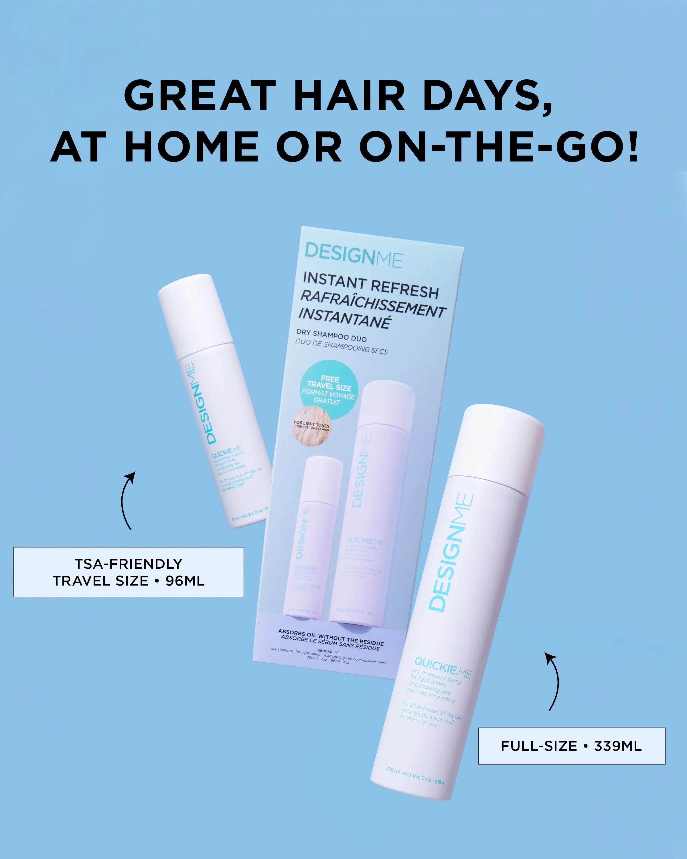 DESIGN.ME Instant Refresh Dry Shampoo Duo Light Tones benefits