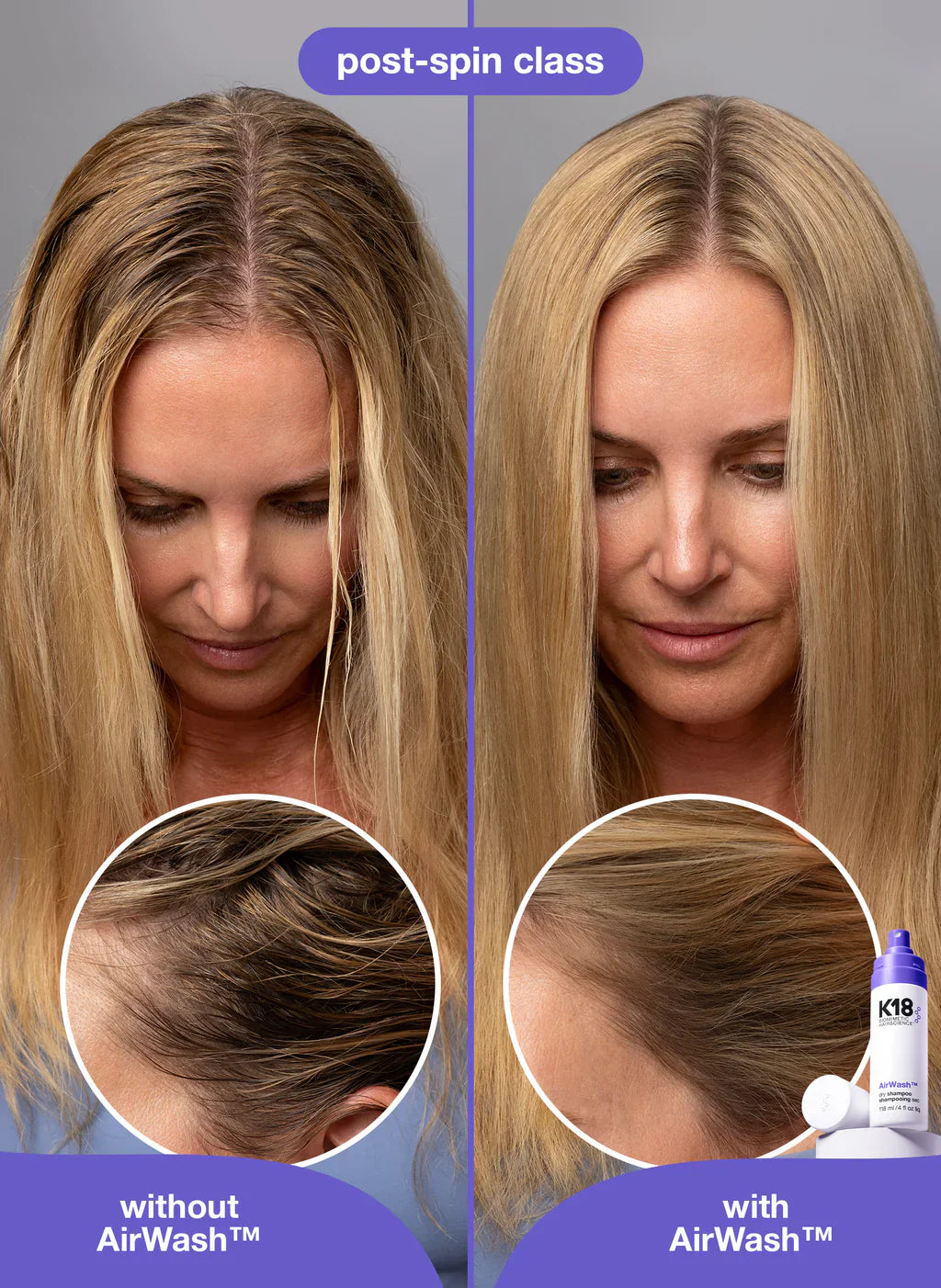 K18 Air Wash Dry Shampoo Before After