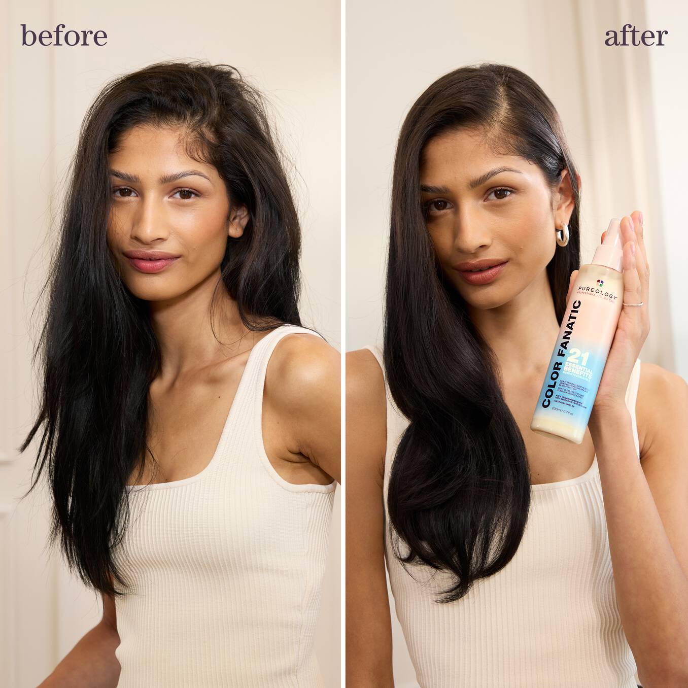 PUREOLOGY Color Fanatic Multi-Tasking Leave-in Spray Before After