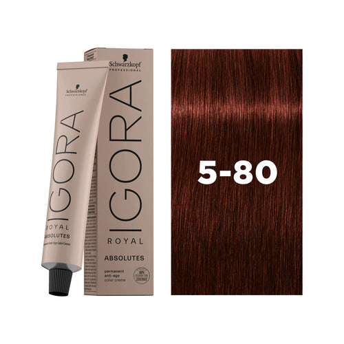 Load image 1 in gallery view. IGORA ROYAL ABSOLUTES Permanent Hair Color 5-80 Light Brown Red Natural