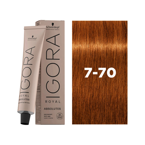 Load image 1 in gallery view. IGORA ROYAL ABSOLUTES Permanent Hair Color 7-70 Medium Blonde Copper Natural