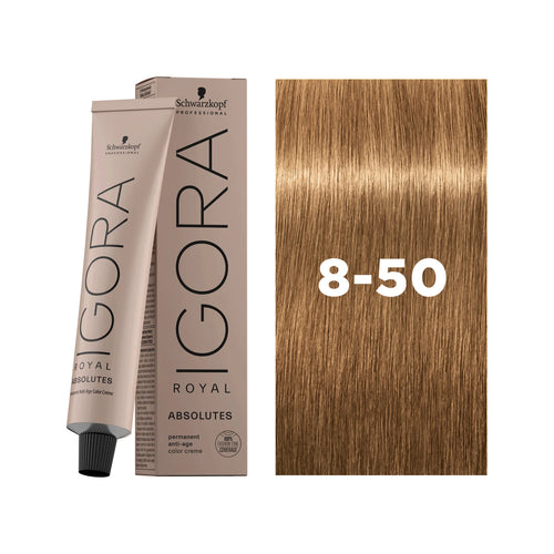 Load image 1 in gallery view. IGORA ROYAL ABSOLUTES Permanent Hair Color 8-50 Medium Blonde Gold Natural