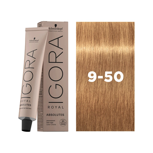 Load image 1 in gallery view. IGORA ROYAL ABSOLUTES Permanent Hair Color 9-50 Extra Light Blonde Gold Natural