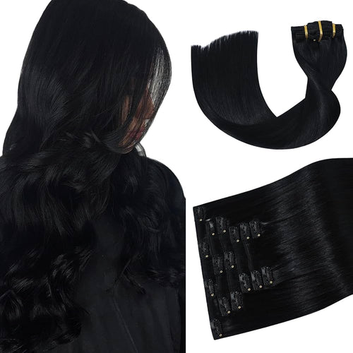 Load image 1 in gallery view. HONEY LOCKS 100% Remy Human Hair Clip-In Extensions 20"/ #1 Black / 200g