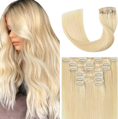 Load image 1 in gallery view. HONEY LOCKS 100% Remy Human Hair Clip-In Extensions 20"/ #60 Platinum Blonde / 200g