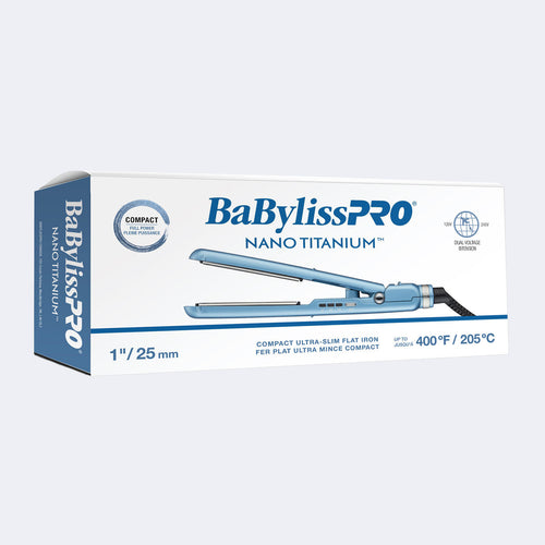 Load image 1 in gallery view. BaBylissPRO Nano Titanium Compact Ultra-Slim Flat Iron 1" / 25 mm