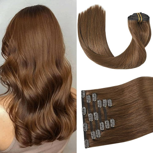 Load image 1 in gallery view. HONEY LOCKS 100% Remy Human Hair Clip-In Extensions 20"/ #8 Light Brown / 200g