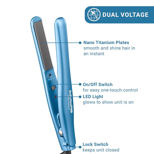 Load image 1 in gallery view. BaBylissPRO Nano Titanium Mini Flat Iron 3/4" / 19 mm