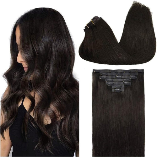 Load image 1 in gallery view. HONEY LOCKS 100% Remy Human Hair Clip-In Extensions 24"/ #1B Natural Black / 200g
