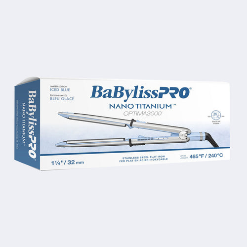 Load image 1 in gallery view. BaBylissPRO Nano Titanium Optima3000 Stainless Steel Flat Iron 1¼” / 32 mm (Iced Blue - Limited Edition)